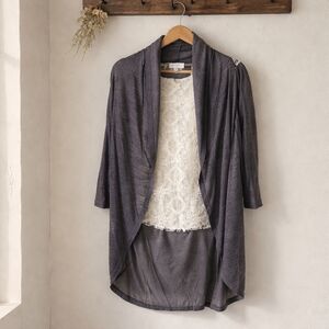 Umgee Charcoal Open Front Lace Back Cardigan